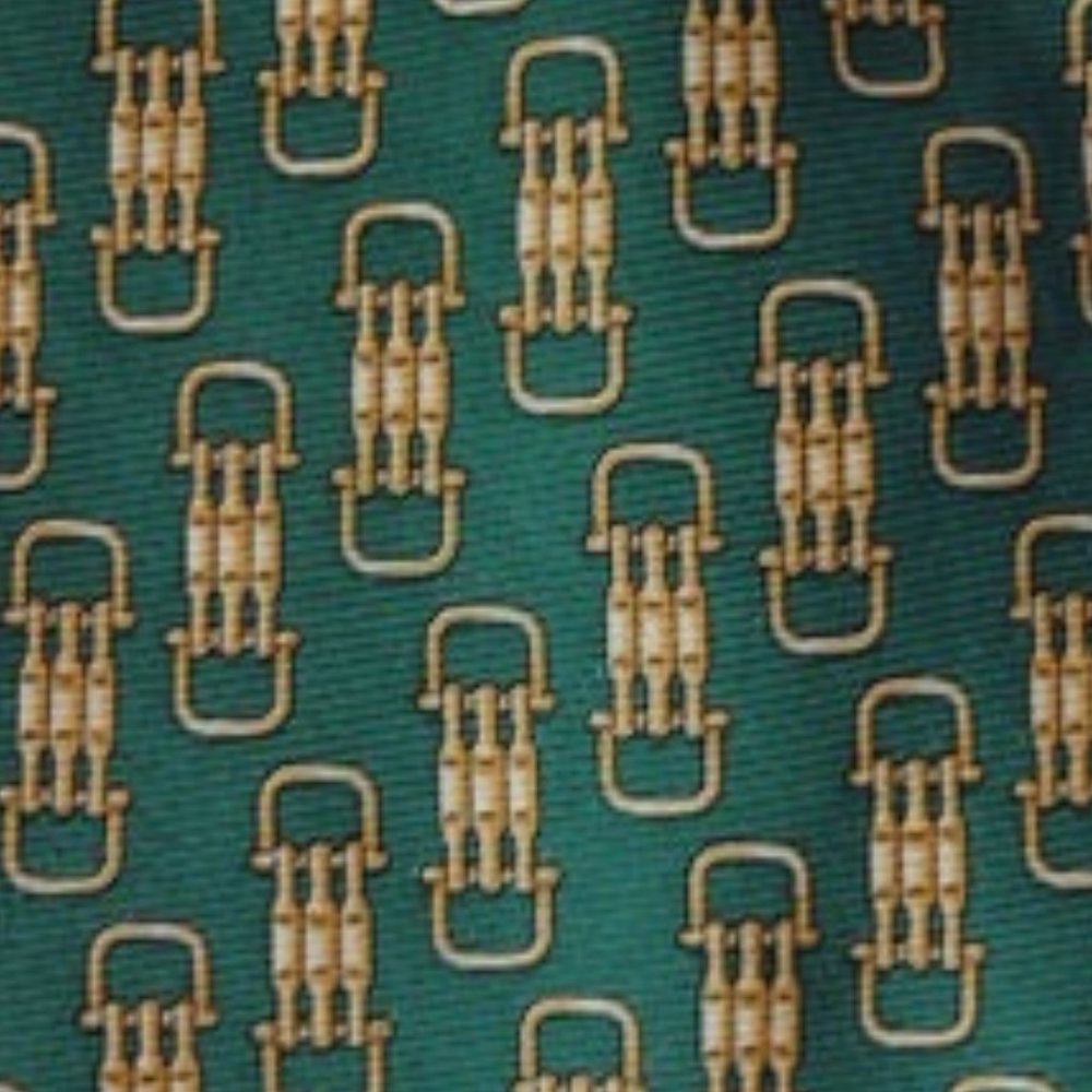 RICHEL NEIMAN MARCUS SILK TIE Green gold equestrian stripe